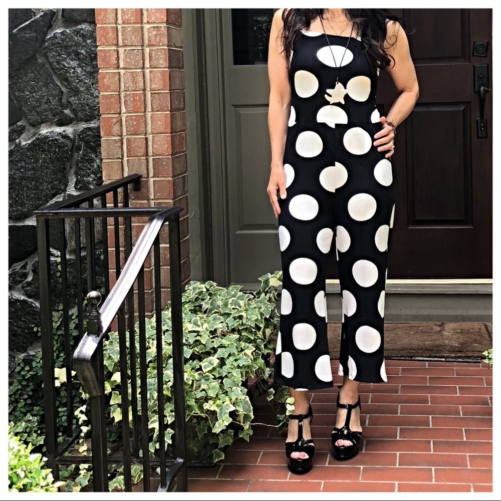 Black & White Polka Dot Wide-Leg Jumpsuit